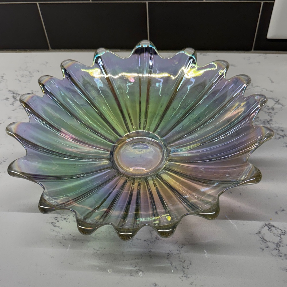 Vintage Iridescent Rainbow Glass Bowl